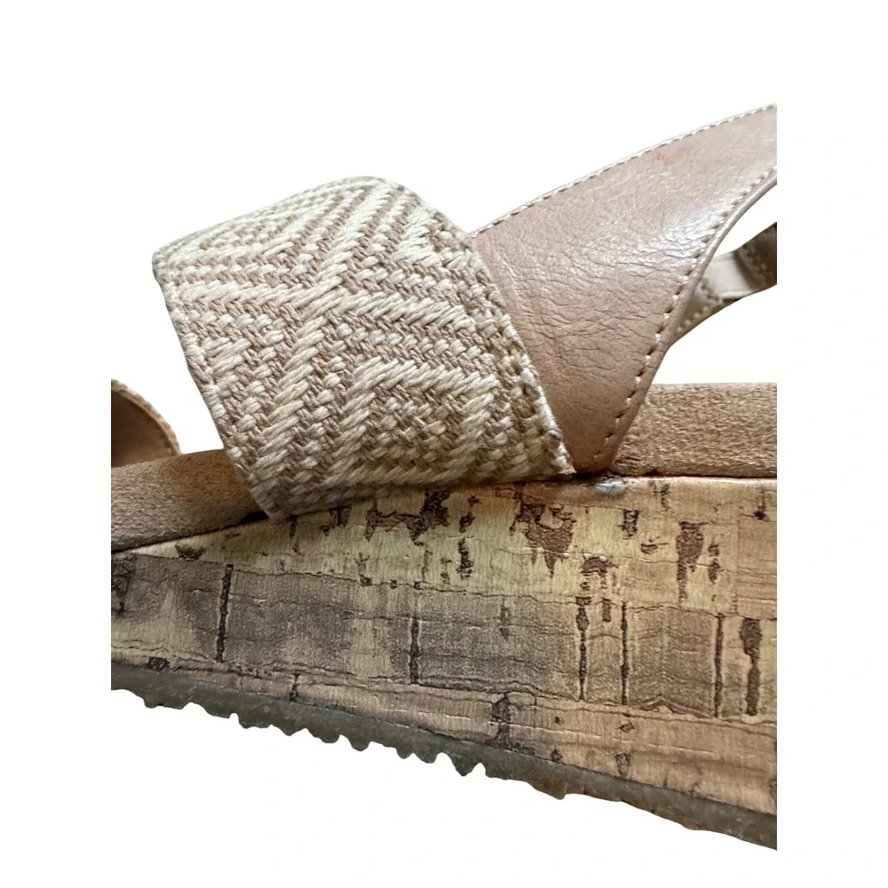 LifeStride Beige Herringbone Cork Wedge Sandals 9M - Pre-Loved Ready‎ for Summer